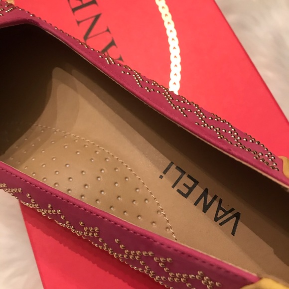VANELI Suzon magenta yellow color block nabuk ballet flats gold studs 7M NWOT - Picture 3 of 8